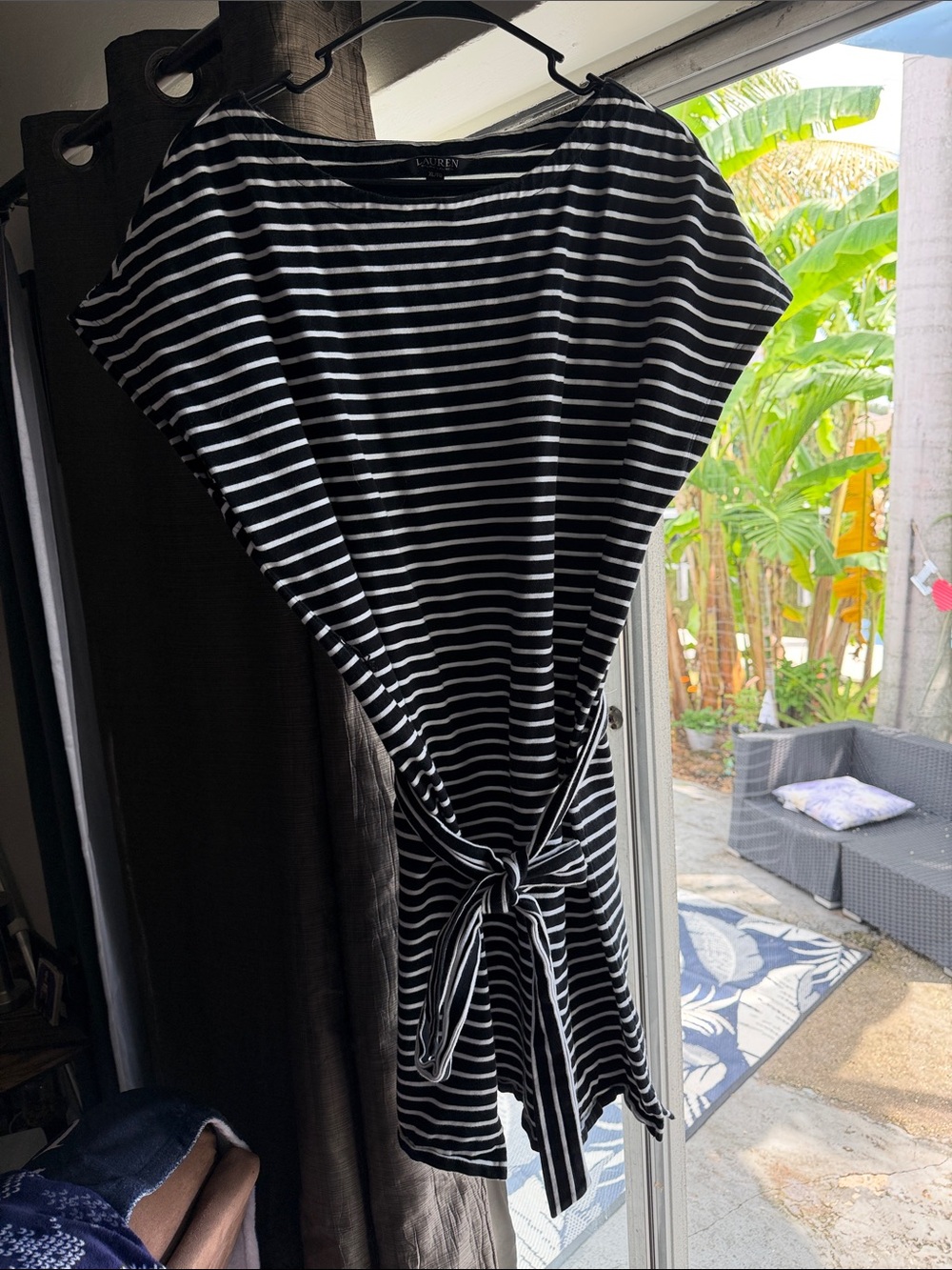 Ralph Lauren Black and White Striped Tie-Waist Dress
